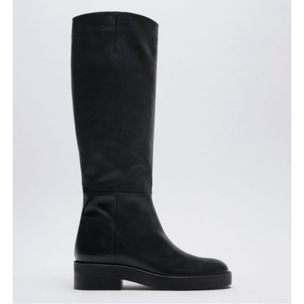 Zara Black Leather Riding Boots